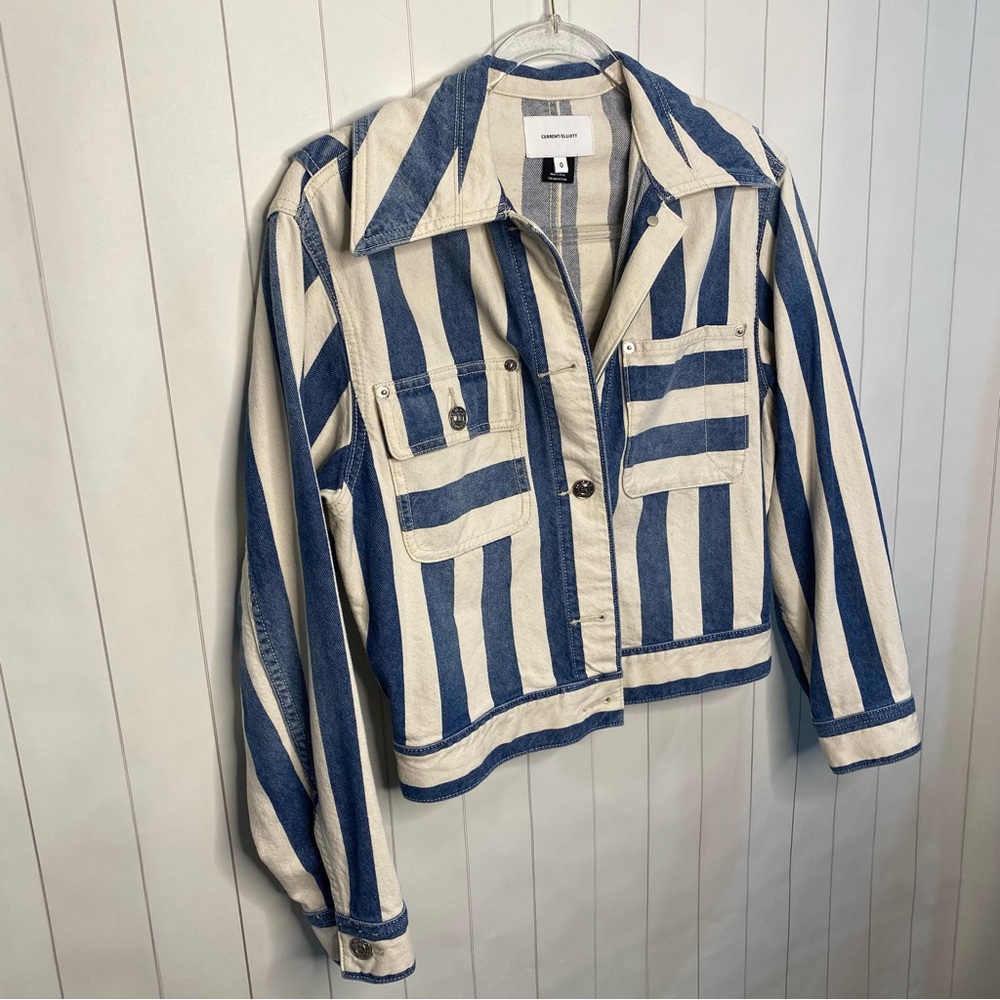 Current/Elliott Sammy Jacket Bay Stripe Blue & Cream Denim Jacket Classy XS 0 - Picture 7 of 14